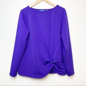 Blue twist front long sleeve blouse
